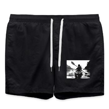 Schwarzweiß Kajakabenteuer am Wasser - Badeshorts - Schwarz - Vorne - AI Model Male 185 light (185cm)