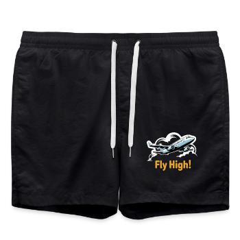 Jet in Sky Illustration Fliege hoch - Badeshorts - Schwarz - Vorne - AI Model Male 185 light (185cm)