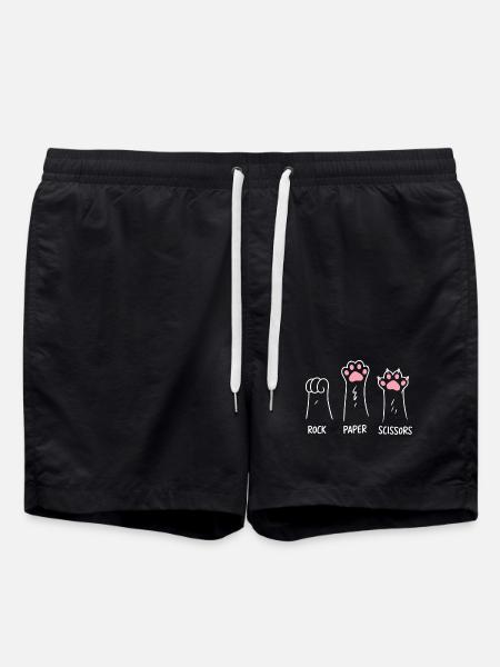 Katze Pfote Stein Papier Schere Tier Spiel Humor - Badeshorts - Schwarz