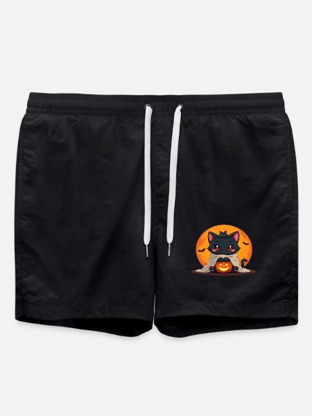 Halloween Cat with Halloween Pumpkin - Swim Trunks - black