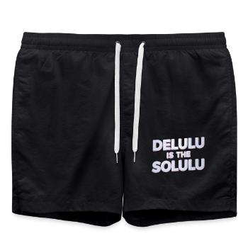 Delulu Is The Solulu 3D Silber Typografie - Badeshorts - Schwarz - Vorne - AI Model Male 185 light (185cm)