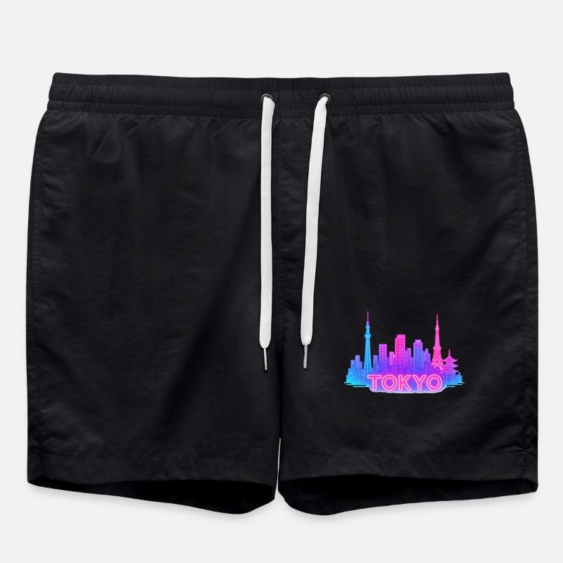 Neon Tokyo Skyline - Swim Trunks - black