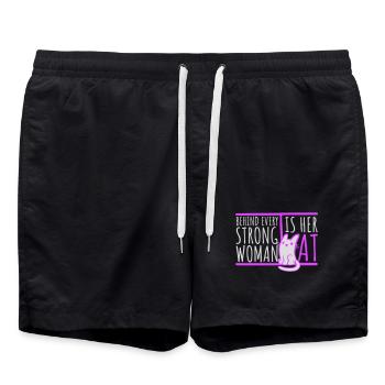 Derrière chaque femme forte se trouve son chat Spruch Katze - Short de bain - noir - Devant - AI Model Male 185 light (185cm)