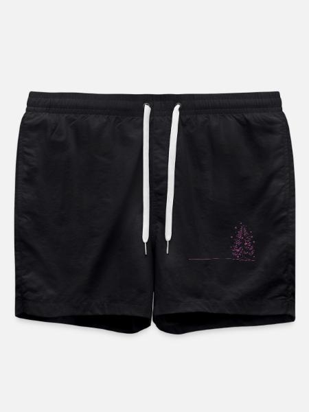 Pink Lines Christmas Tree Sketch - Swim Trunks - black