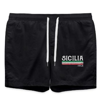 Sicilia Italia Distressed Flagge - Badeshorts - Schwarz - Vorne - AI Model Male 185 light (185cm)