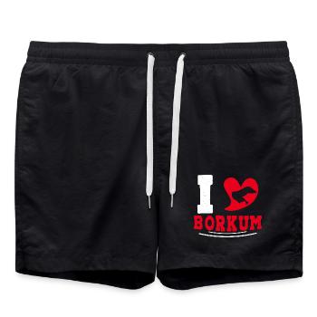 Borkumer Insel I LOVE BORKUM Lustiges - Badeshorts - Schwarz - Vorne - AI Model Male 185 light (185cm)