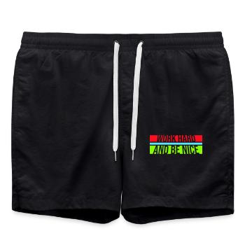Work Hard Be Nice Motivation Positiver Geist Zitat - Badeshorts - Schwarz - Vorne - AI Model Male 185 light (185cm)