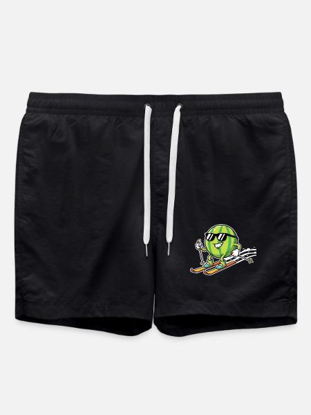 Watermelon on skis with sunglasses - Swim Trunks - black