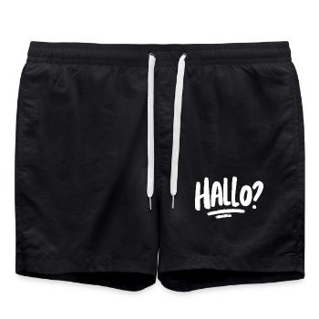 Hallo? - weiß - Badeshorts - Schwarz - Vorne - AI Model Male 185 light (185cm)