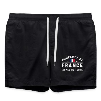 French Military Stencil Design - Swim Trunks - black - Front - AI Model Male 185 light (185cm)