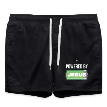 Power by Jesus Battery Illustration - Swim Trunks - black - Front - AI Model Male 185 light (185cm)