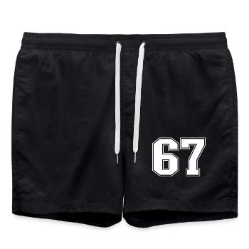 Fun 67 Zahl 6-7 6 7 Sechs Sieben - Badeshorts - Schwarz - Vorne - AI Model Male 185 light (185cm)