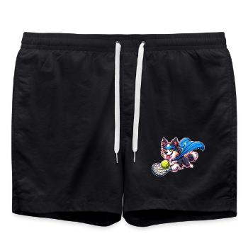 Superheld Corgi Mit Tennisball Und Umhang - Badeshorts - Schwarz - Vorne - AI Model Male 185 light (185cm)