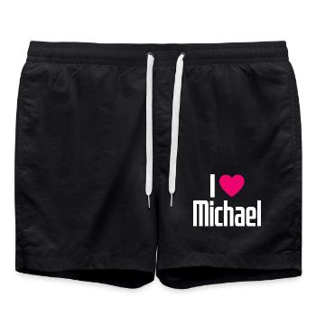 I Love Michael Pinkes Herz Ich liebe Michael - Badeshorts - Schwarz - Vorne - AI Model Male 185 light (185cm)
