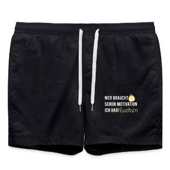 Wer_braucht_schon_Motivation_Ich_hab_Kuchen_- - Swim Trunks - black - Front - AI Model Male 185 light (185cm)