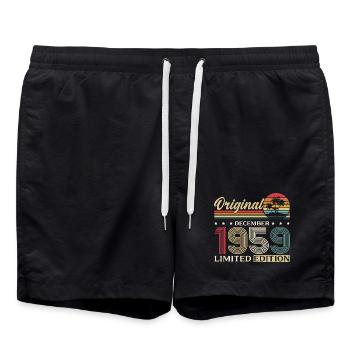 66. Geburtstag Original Dezember Jahrgang 1959 - Badeshorts - Schwarz - Vorne - AI Model Male 185 light (185cm)