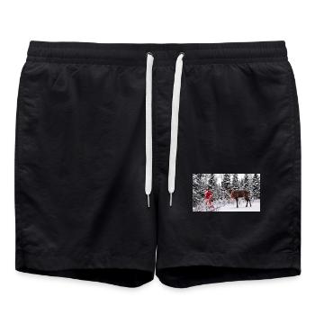 Joie hivernale : le Père Noël et le renne dans la neige - Short de bain - noir - Devant - AI Model Male 185 light (185cm)