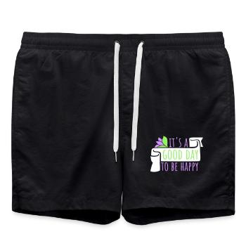 Good Day Be Happy Positiv Motivation Glück Spruch - Badeshorts - Schwarz - Vorne - AI Model Male 185 light (185cm)