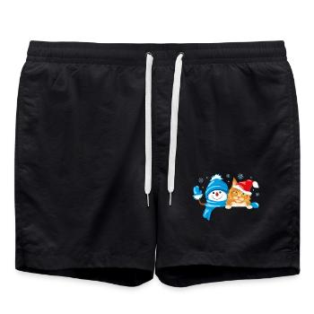 Bonhomme de neige qui fait signe et chat roux mignon - Short de bain - noir - Devant - AI Model Male 185 light (185cm)