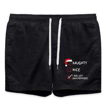 Naughty Nice – I Was Left Unsupervised Christmas - Swim Trunks - black - Front - AI Model Male 185 light (185cm)