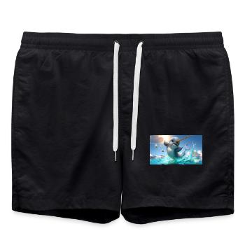 Bébé narval à la corne dorée saute hors de la mer - Short de bain - noir - Devant - AI Model Male 185 light (185cm)