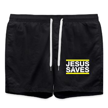 Jesus Rettet Spruch Christlich - Badeshorts - Schwarz - Vorne - AI Model Male 185 light (185cm)