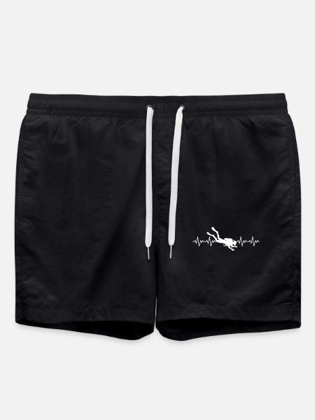 Diver Diver Diving ECG Heartbeat - Swim Trunks - black