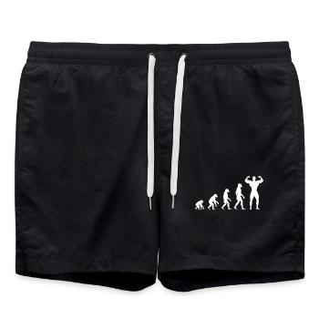Evolution vom Urmenschen zum Muskelprotz - Badeshorts - Schwarz - Vorne - AI Model Male 185 light (185cm)