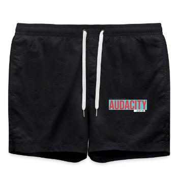 Audacity: Kräftiges Rot auf Türkis - Badeshorts - Schwarz - Vorne - AI Model Male 185 light (185cm)