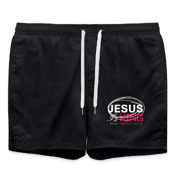 Typographie en gras de Jesus King - Short de bain - noir - Devant - AI Model Male 185 light (185cm)