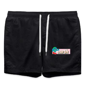 Earth Joy Retro Cartoon Tee Druck - Badeshorts - Schwarz - Vorne - AI Model Male 185 light (185cm)