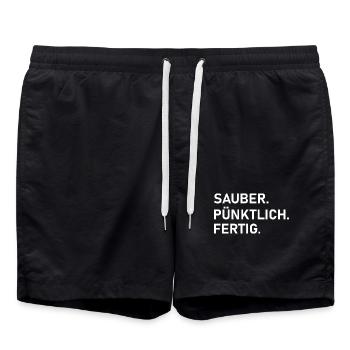 Sauber. Pünktlich. Profi-Arbeit. - Badeshorts - Schwarz - Vorne - AI Model Male 185 light (185cm)