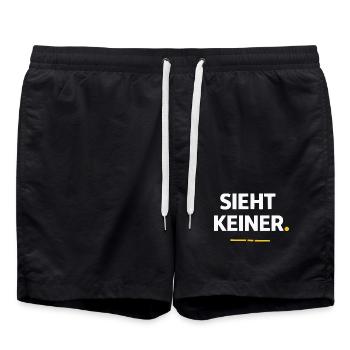 Sieht keiner. – Lustiges Handwerker Shirt - Badeshorts - Schwarz - Vorne - AI Model Male 185 light (185cm)