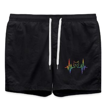 Chat arc-en-ciel avec une ligne cardiaque pulsée - Short de bain - noir - Devant - AI Model Male 185 light (185cm)
