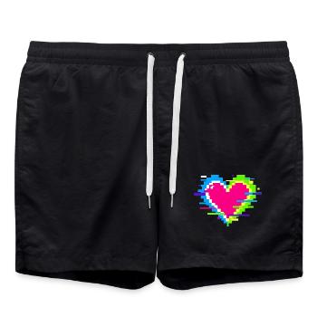 Pixelherz Neon Glitch Regenbogen - Badeshorts - Schwarz - Vorne - AI Model Male 185 light (185cm)