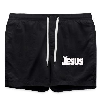 Lettres de Jésus avec auréole - Short de bain - noir - Devant - AI Model Male 185 light (185cm)