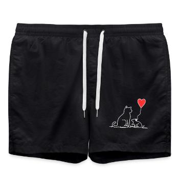 Chat et souris avec ballon en forme de cœur - Short de bain - noir - Devant - AI Model Male 185 light (185cm)