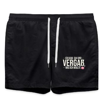 Ich kam, sah und vergaß... | Fun-Shirt - Badeshorts - Schwarz - Vorne - AI Model Male 185 light (185cm)