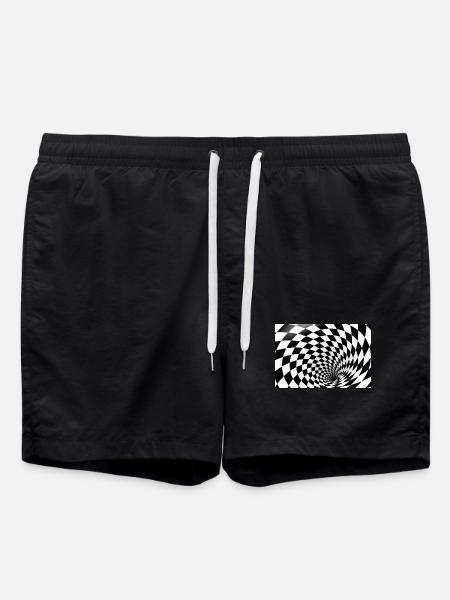 Hypnotic Checkerboard Spiral - Swim Trunks - black