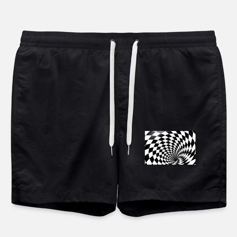 Hypnotic Checkerboard Spiral - Swim Trunks - black
