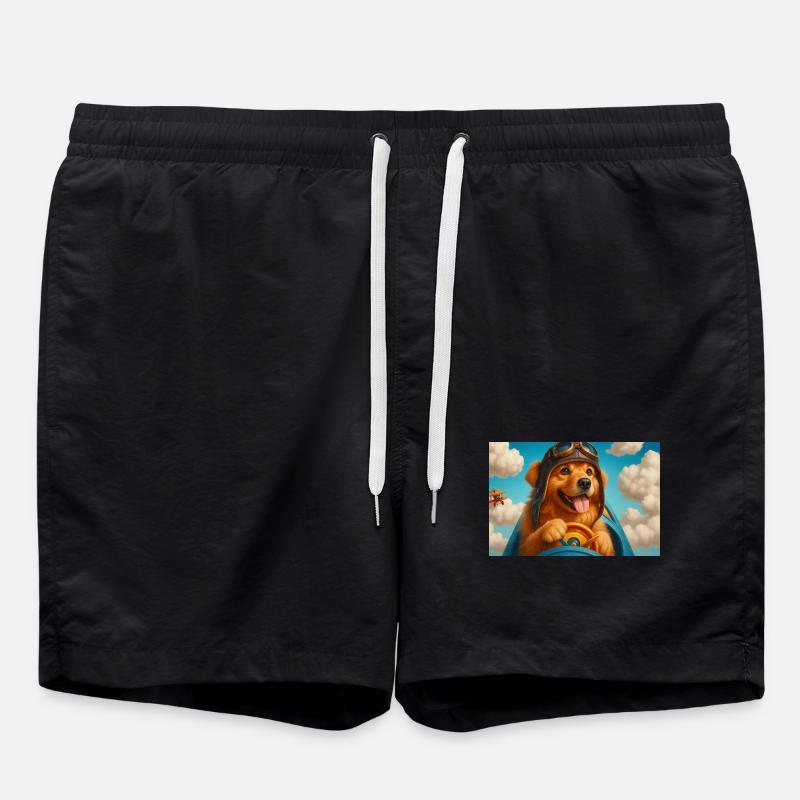 Pilot dog in retro cockpit - Swim Trunks - black