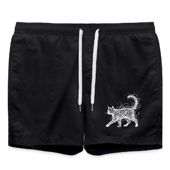Minimalist Scribble Cat Line Art Japanese - Swim Trunks - black - Front - AI Model Male 185 light (185cm)