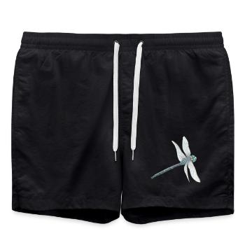 Blaugrüne Libelle Illustration - Badeshorts - Schwarz - Vorne - AI Model Male 185 light (185cm)