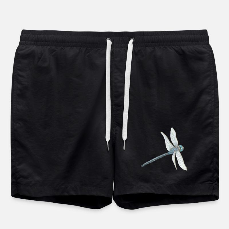 Teal Dragonfly Illustration - Swim Trunks - black
