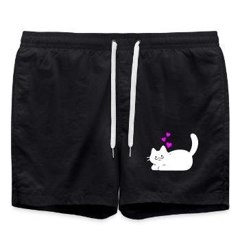 Liegende Katze mit Herzen Weiß - Badeshorts - Schwarz - Vorne - AI Model Male 185 light (185cm)