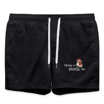 Hendl This: Hähnchen Humor - Badeshorts - Schwarz - Vorne - AI Model Male 185 light (185cm)