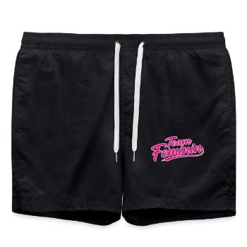 Team Feminin – Pink Girl Power Statement Design - Swim Trunks - black - Front - AI Model Male 185 light (185cm)