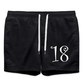 18. 18 YEARS OLD. 18th ANNIVERSARY. 18 BIRTHDAY. - Swim Trunks - black - Front - AI Model Male 185 light (185cm)