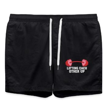 Sich gegenseitig hochheben lustiges Fitnessstudio-Workout Valentine - Badeshorts - Schwarz - Vorne - AI Model Male 185 light (185cm)