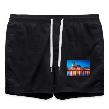 Mageburg am Abend - Badeshorts - Schwarz - Vorne - AI Model Male 185 light (185cm)